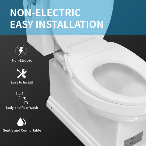 Bidet Toilet Seat, Soft Close, Non-Slip, Non-Electric, Fits Elongated or Oval Toilets, Dual Nozzle for Feminine & Rear Wash, Self-Cleaning, Adjustable Water Pressure, Quick Installation (ZYA001)